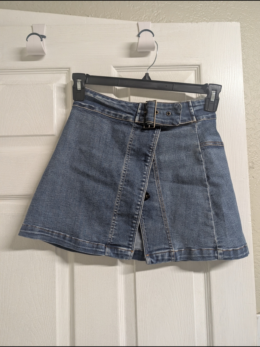 Chelsea & Violet Blue Denim Wrap Mini Skirt with Belt